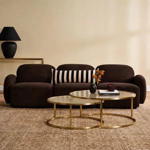Ramona in Chocolate Velvet, styled living room