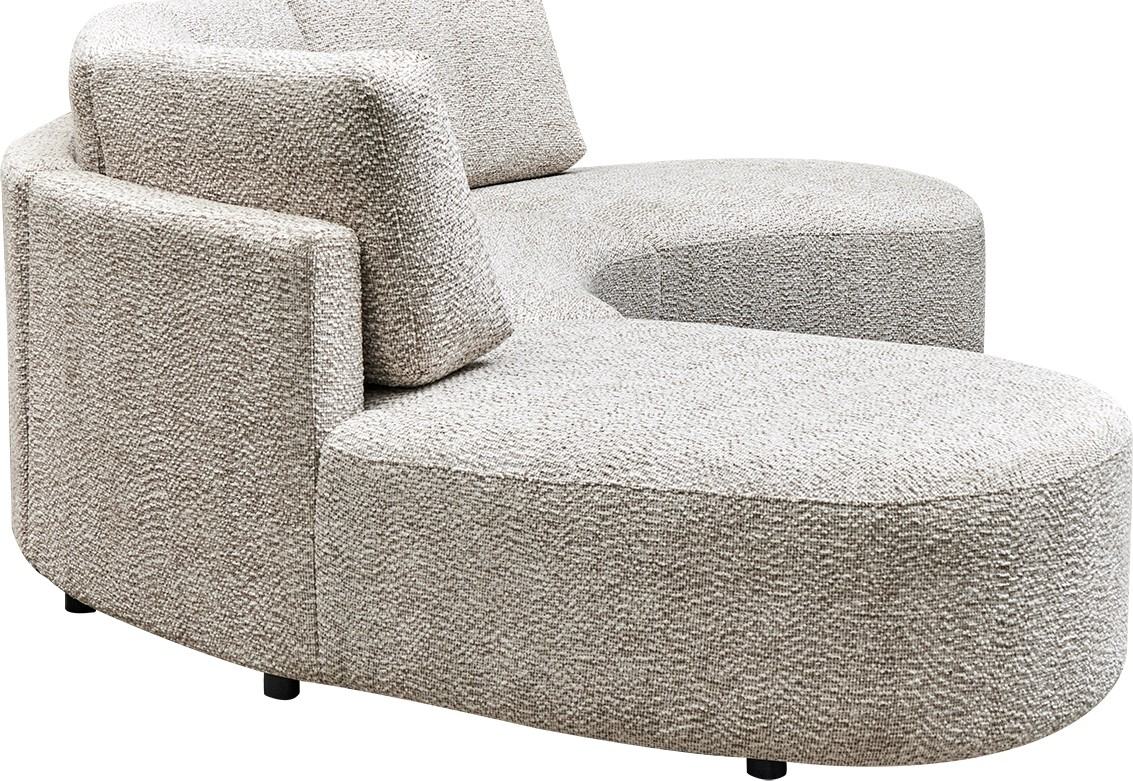 Oriel Modular 5 Seater Sofa in Speckle Brown Boucle, three quarter view showing the sweeping curve and rounded open end