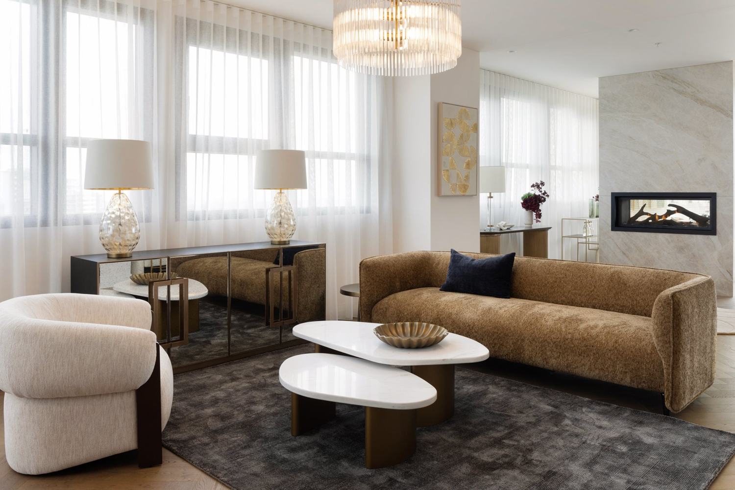 The Tampa 3 Seater in Bronze boucle, styled at The Living Penthouse